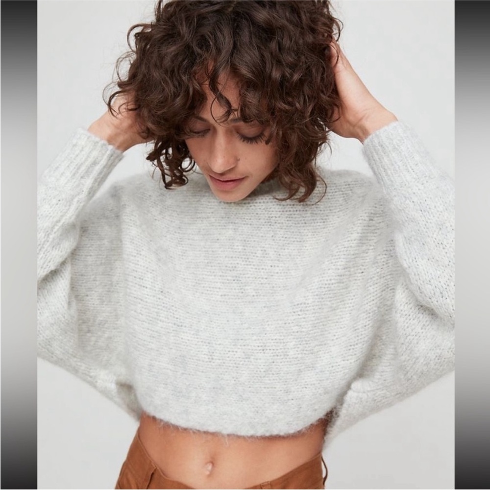 Aritzia Wilfred Free Lolan Gray Alpaca Wool Blend Cropped Sweater